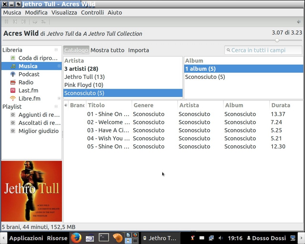 Figura 12. Rhythmbox in esecuzione.